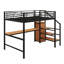 Lit mezzanine double avec bureau et escalier de rangement, lit mezzanine en métal avec lumières DEL et petite armoire-667526190