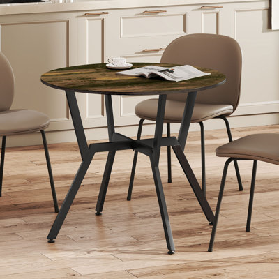 Table de salle à manger ronde avec cadre en acier, brun rustique