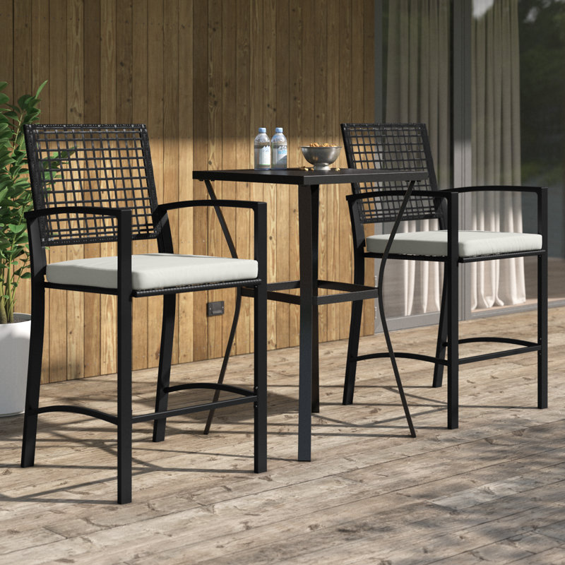 Outsunny 3pcs Patio Bar Set with Soft Cushion, Rattan Wicker for Poolside | Outdoor Furniture Set, for Backyards, Lawn, Deck
