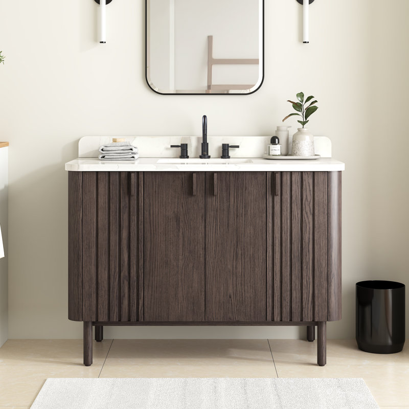 Blakely 48" Free Standing Single Bathroom Vanity with Quartz Top, Brown, Black