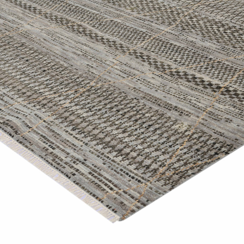 Hand-Knotted Gray and Brown Wool Geometric 2' x 3' Area Rug
