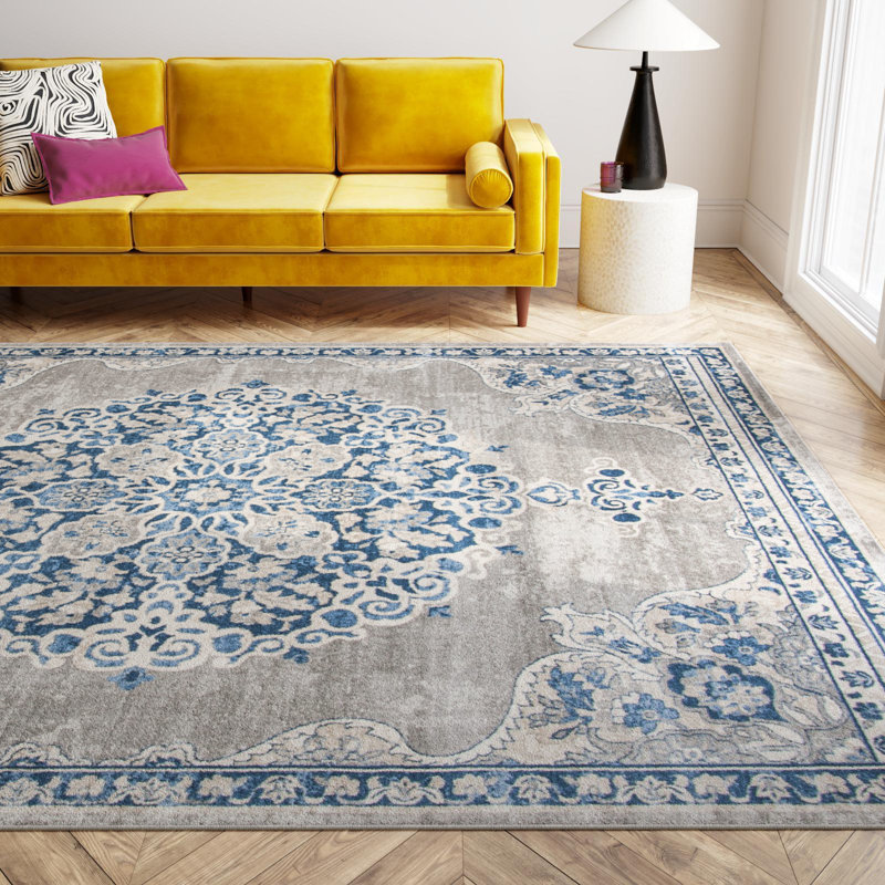 Barcus Light Gray/Blue Rug, Rectangle 8' x 10'