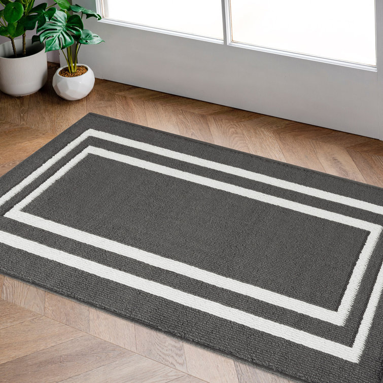 Double Border Machine Tufted Performance Dark Gray/White Rug