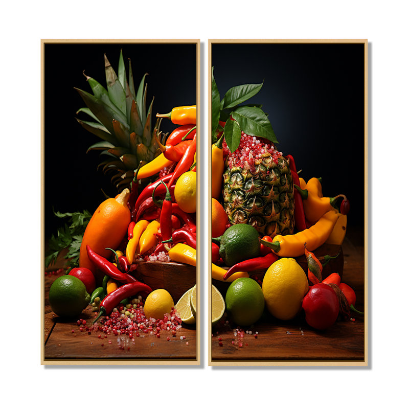 Caraïbes, fruits II - art mural traditionnel, H 32 po x l 32 po, Reproduction encadrée sans passe-partout, Crème, crème