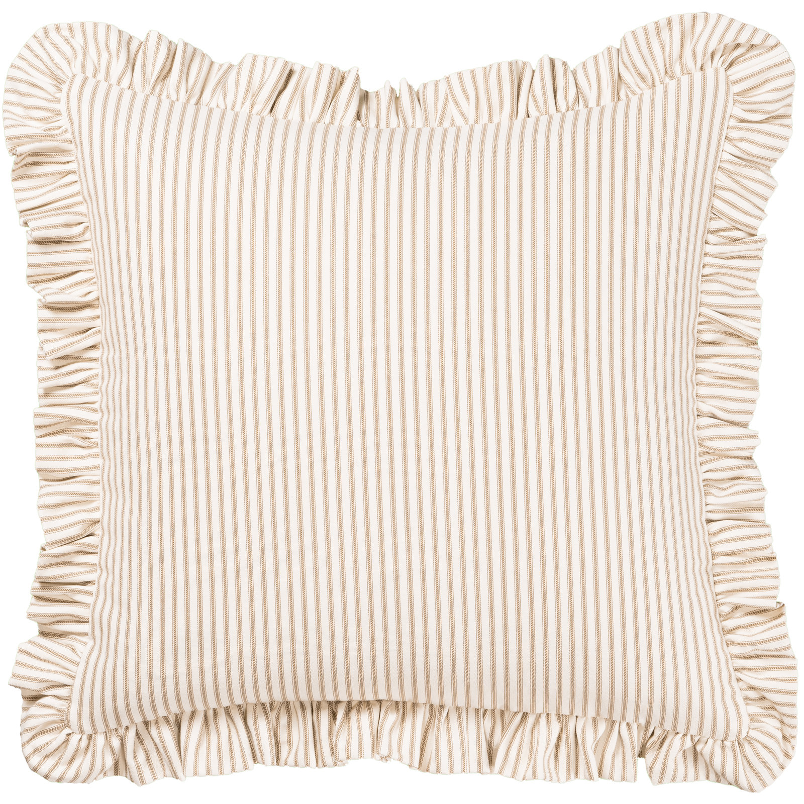 Birch Lane Ticking Stripe Ruffled Accent Pillow, Feather, Brown