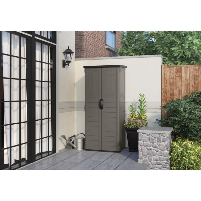 Suncast Outdoor 32.25 in. W x 24.75 in. D x 72 in. H Resin Vertical Tool Shed, Stoney