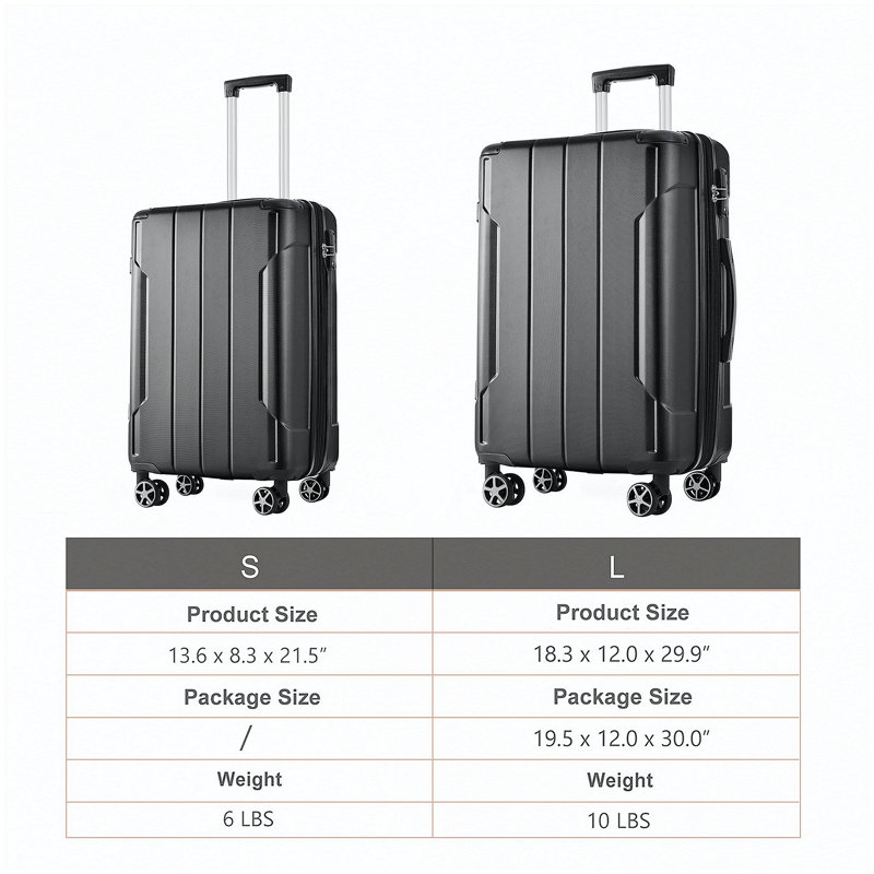 Ensemble de valises extensibles Hardshell en ABS 2 pièces avec roulettes TSA Lock, Black