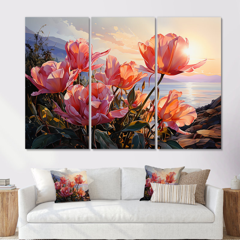 Ensemble de salon mural Tulipes, H 28 po x l 36 po x P 1 po, Toile tendue