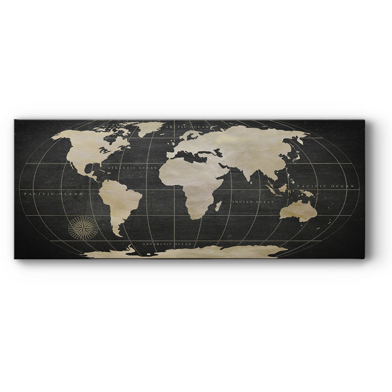 Toile tendue avec carte du monde rétro, H 24 po x l 60 po x P 1,5 po