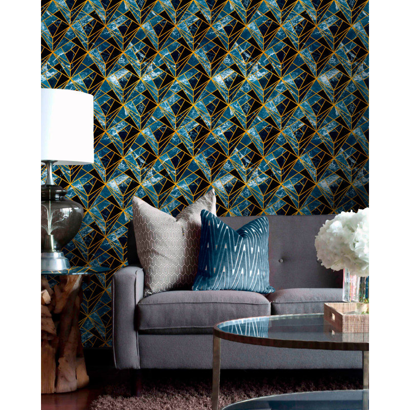 Manhattan Wallpaper Roll, Blue/Black/Gold