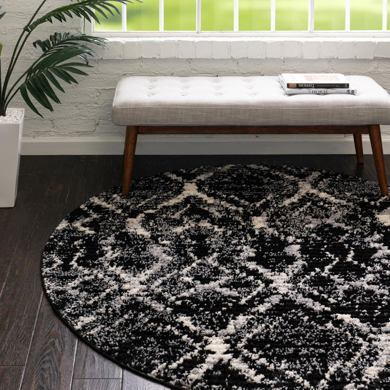Tapis noir à motif géométrique Tucson, Rond 5 pi