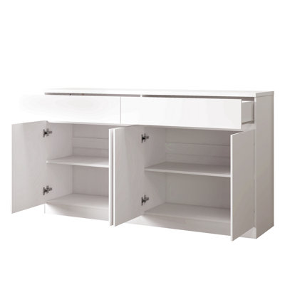 Sideboard Buffet Cabinet With Storage,Large Kitchen Storage Cabinet With 2 Drawers And 4 Doors, Wood Coffee Bar Buffet Table For Kitchen Dining Room, White