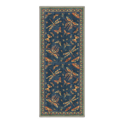 Vespera Abstract Machine Washable Blue / Green / Orange Indoor Area Rug with Non-Slip Backing