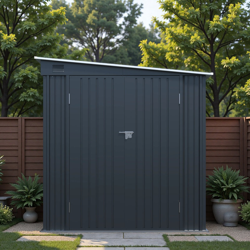 Abri de jardin en acier galvanisé de 1,8 x 2,4 m avec double porte verrouillable, abri adossé en métal avec panneau lumineux en polycarbonate offert pour outils