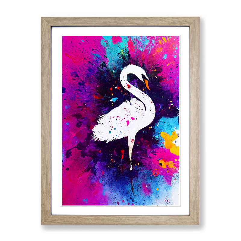 Swan Paint Splash - Framed Print, Oak Framed, 46cm H x 34cm W x 2cm D