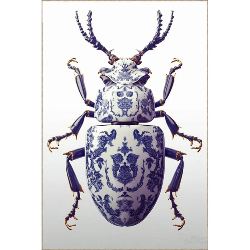 Blue Insect Patterned Washable Carpet, Runner 3'4" x 9'11"