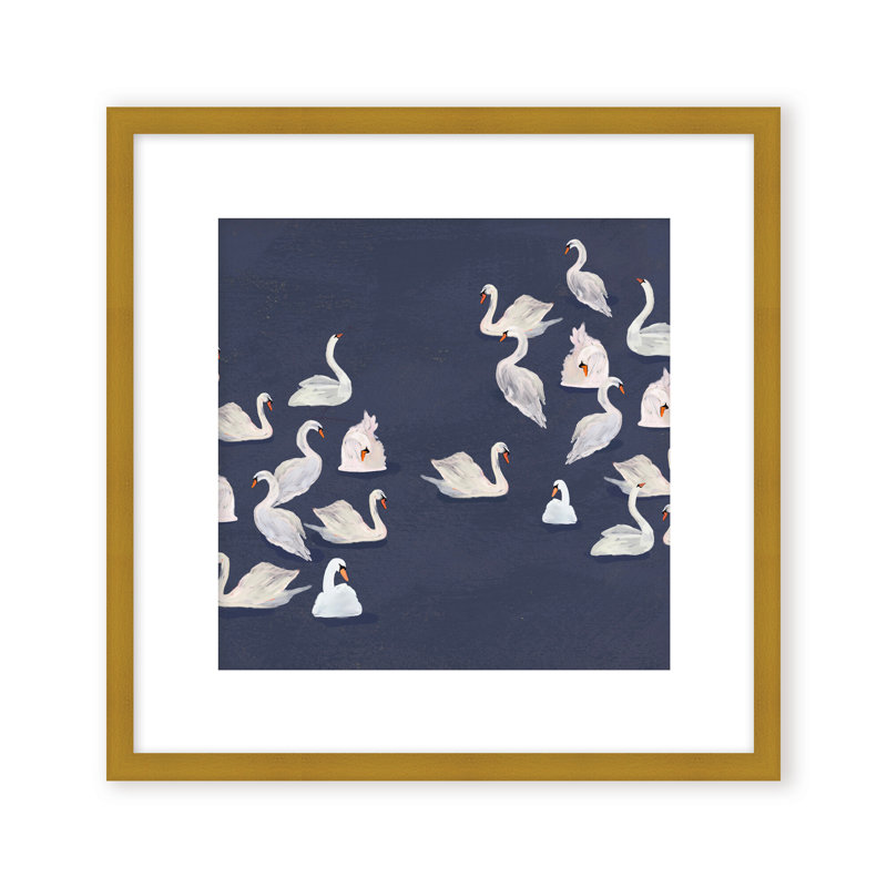 Nature Inspired Modern Ensemble: Swan Serenade, 24" H x 24" W, Framed Print, Gold