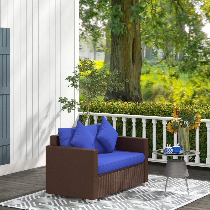Causeuse de patio en osier avec coussins Outsunny