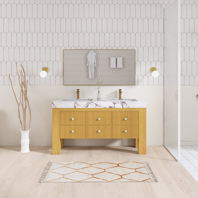 Ensemble de meuble-lavabo autoportant 60 po avec dessus en pierre frittée 60 po