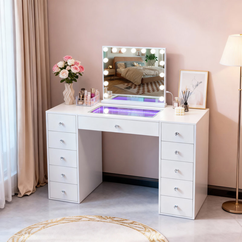 Makeup Vanity Desk With Mirror Led Lights