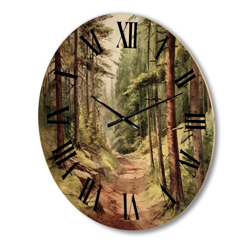 Petite route dans un paysage de montagne - horloge murale surdimensionnée en bois forêt, Moyenne