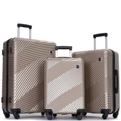 Ensemble de valises 3 pièces Valise légère PC + ABS avec deux crochets, roues pivotantes (20/24/28)
