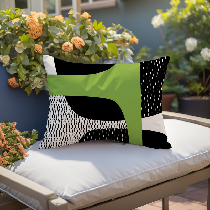 Coussin lombaire réversible intérieur / extérieur Vikka, H 14 po x l 20 po, Chartreuse / noir / blanc cassé, Tribo