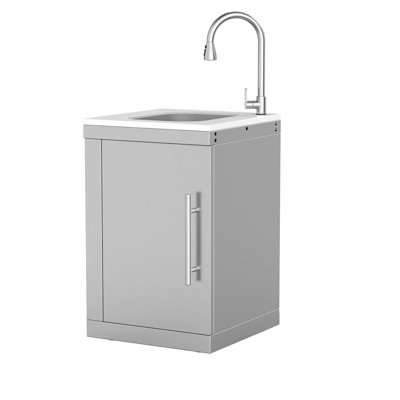 Armoire pour évier de cuisine d'extérieur en acier inoxydable 304 avec robinet escamotable et rangement, composant pour îlot de barbecue modulaire