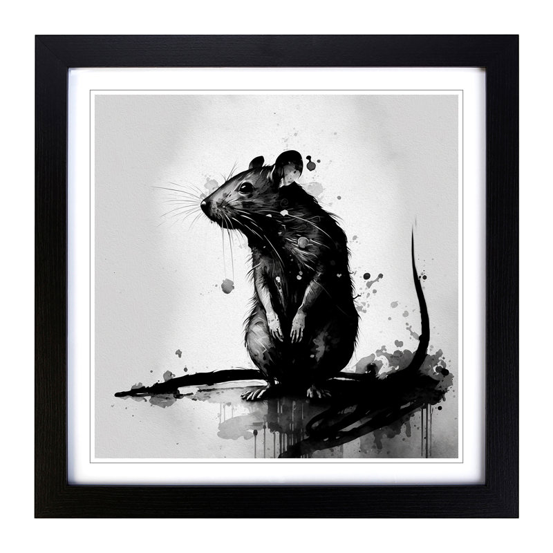 Rat Ink Wash - Single Picture Frame Print on Wood, Black