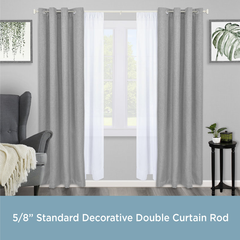 Dakota Brushed Nickel Adjustable Double Curtain Rod with Finials