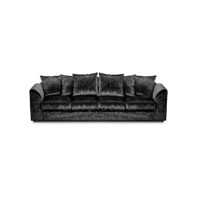 100% Crushed Velvet 4 Seater Sofa Upholstered Living Room Set, Black