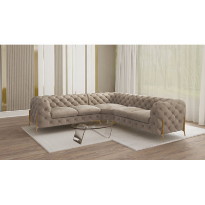 L-shape Corner Chesterfield Sofa  with Gold Metal Legs