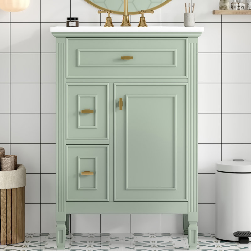 24'' Single Bathroom Vanity With Ceramic Top, Green