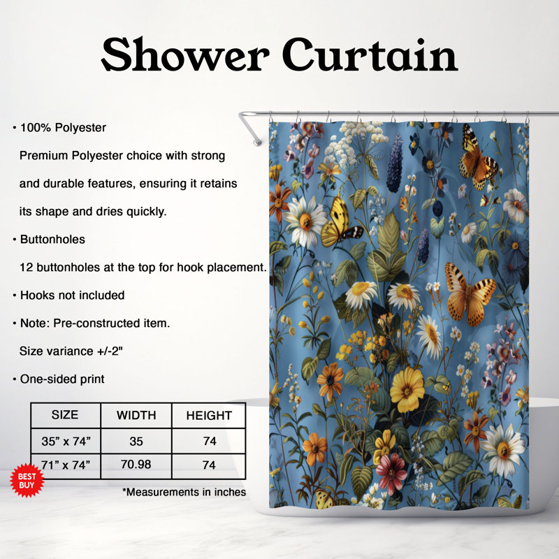 Rideau de douche Meadow Petal - Premium, H 74 po x l 71 po