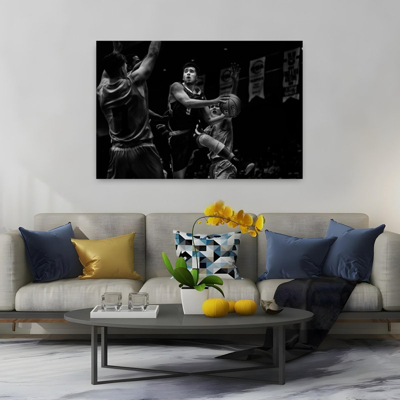 Intense Basketball Action Dramatic Contemporary Wall Art Print 1 Piece Wrapped Canvas Wall Art, 101.6cm H x 152.4cm W