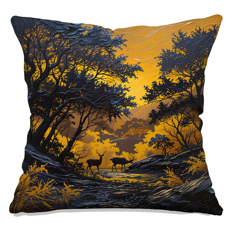 Coussins décoratifs jaunes Sunset Forest, 16 po x 16 po