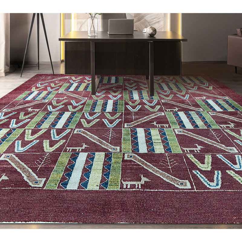 Hand-Knotted High-Quality Blue and Rust Area Rug