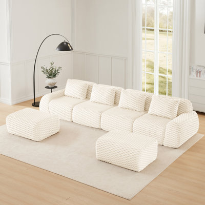 Canapé modulaire en forme de U de 114 po pour le salon, tissu en flanelle, canapé 3 places surdimensionné, siège profond, canapé désossé, repose-pieds amovible, conception à boucles, sans assemblage, vert