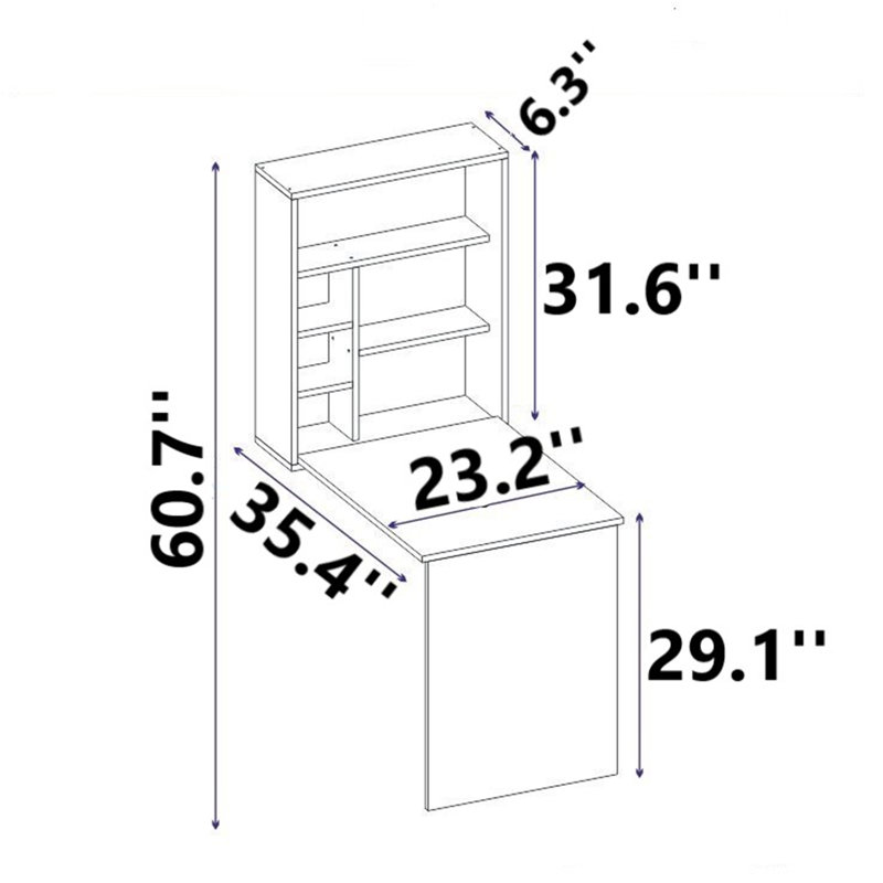 Bureau d'étude moderne avec nombreuses tablettes, blanc, 23,2 po x 31,1 po x 35,4 po | 100% panneau de particules enduit de mélamine, épaisseur: 0,7 pouce | Design mural, parfait pour les bureaux à domicile et les espaces d'étude, élégant et fonctionnel