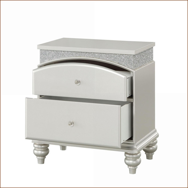 Transitional Platinum 2-Drawer Nightstand with Storage