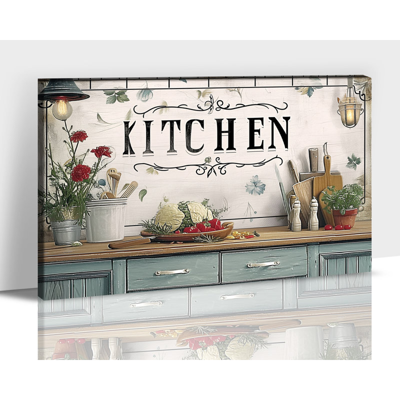 Adriany Kitchen Decoration Vintage Tableware Poster Framed Canvas Picture Prints Farmhouse Painting Wall Artwork for Dining Room Kitchen Wall Decor Ready to Hang 12×16 Inches, 12×16 Inches
