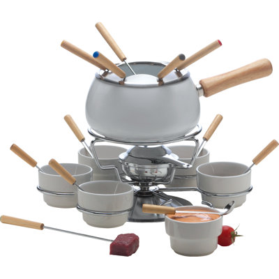 22 Piece Iron and Ceramic Fondue Set