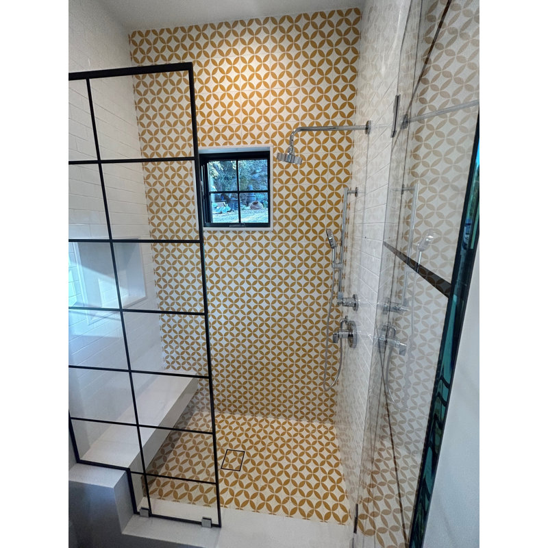 Amlo 8" x 8" Cement Patterned Wall & Floor Tile, Pale Yellow/White