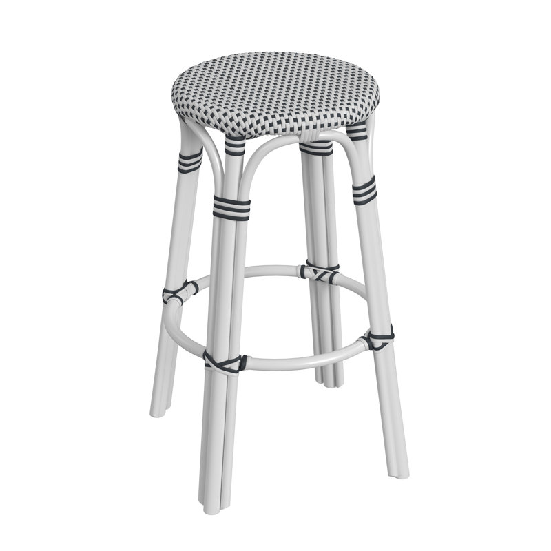 Alastair 30" Rattan Bar Stool - White/Black Dot / White Rattan Frame, Bar Stool (30" Seat Height)