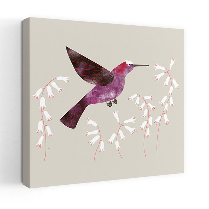 Purple Hummingbird Flight Elegant Modern Hummingbird Bird Flower Nature Wall Art Print, 60.96cm H x 60.96cm W