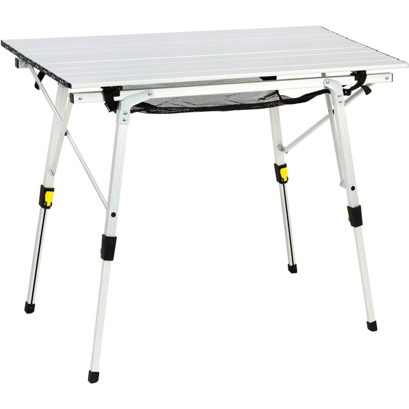 Table de camping pique-nique extérieure pliante portable avec couche de treillis en aluminium à hauteur réglable