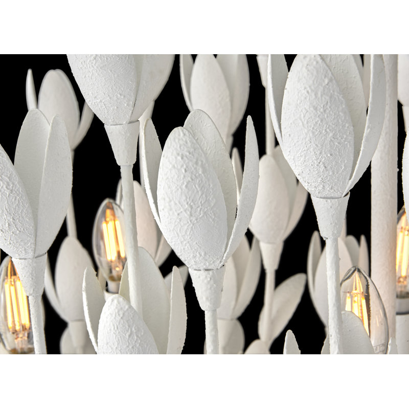 Flora White Textured Plaster Six-Light Handmade Chandelier