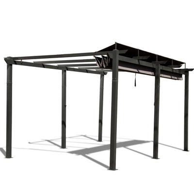 11 X 16 Ft Dark Gray Courtyard Gathering Space Pergola With Canopy. Aluminum, Fabric, Adjustable For Meetups Retractable Sun Protection