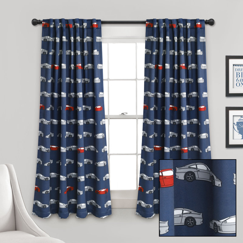 Race Cars Room Darkening Curtain Pair, Navy