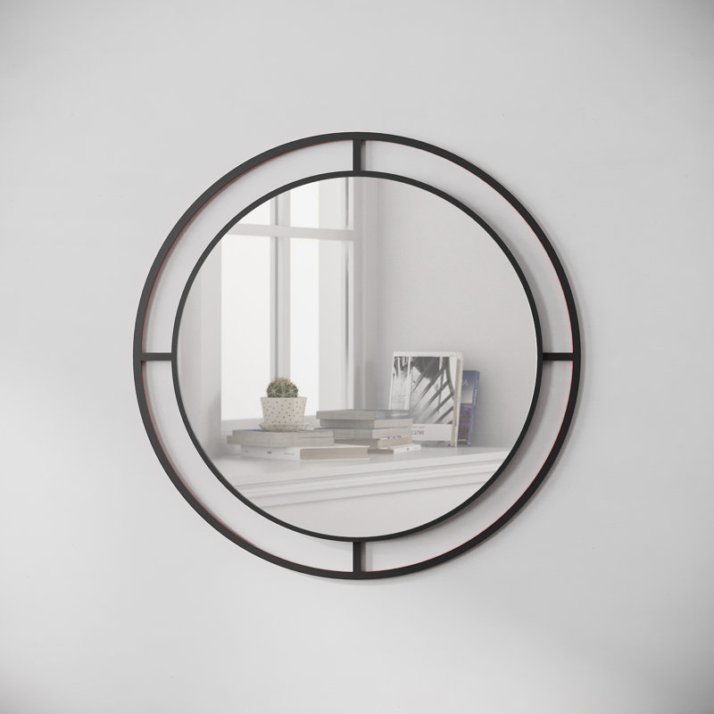 Bubble Round Accent Mirror with Durable Iron Frame for Entryway or Bathroom, Black